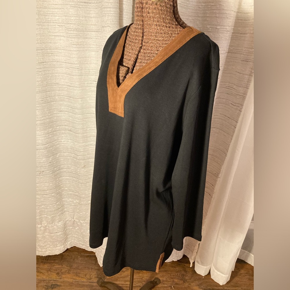 Ralph Lauren L/S  black with brown suede pull over size XL
